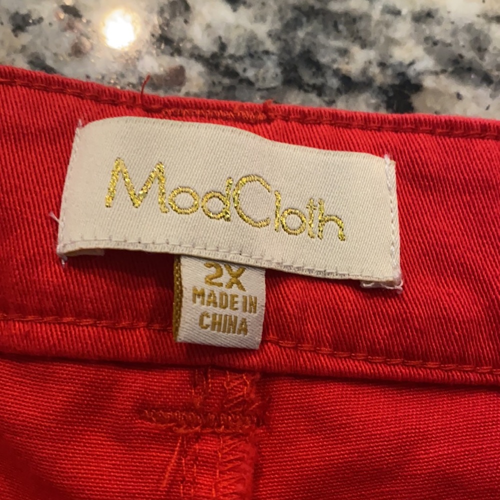 Red ModCloth Button Fly Shorts - Picture 5 of 7